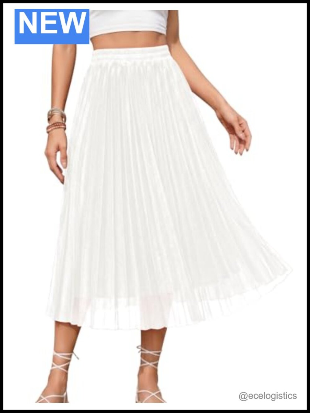 Women's Pleated Midi A-Line Skirt High Waist Flowy Flare